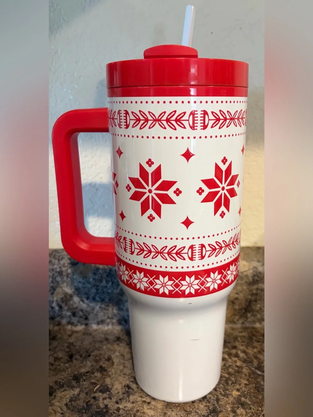 40oz Festive Alpine Snowflake Travel Tumbler with Handle and Straw